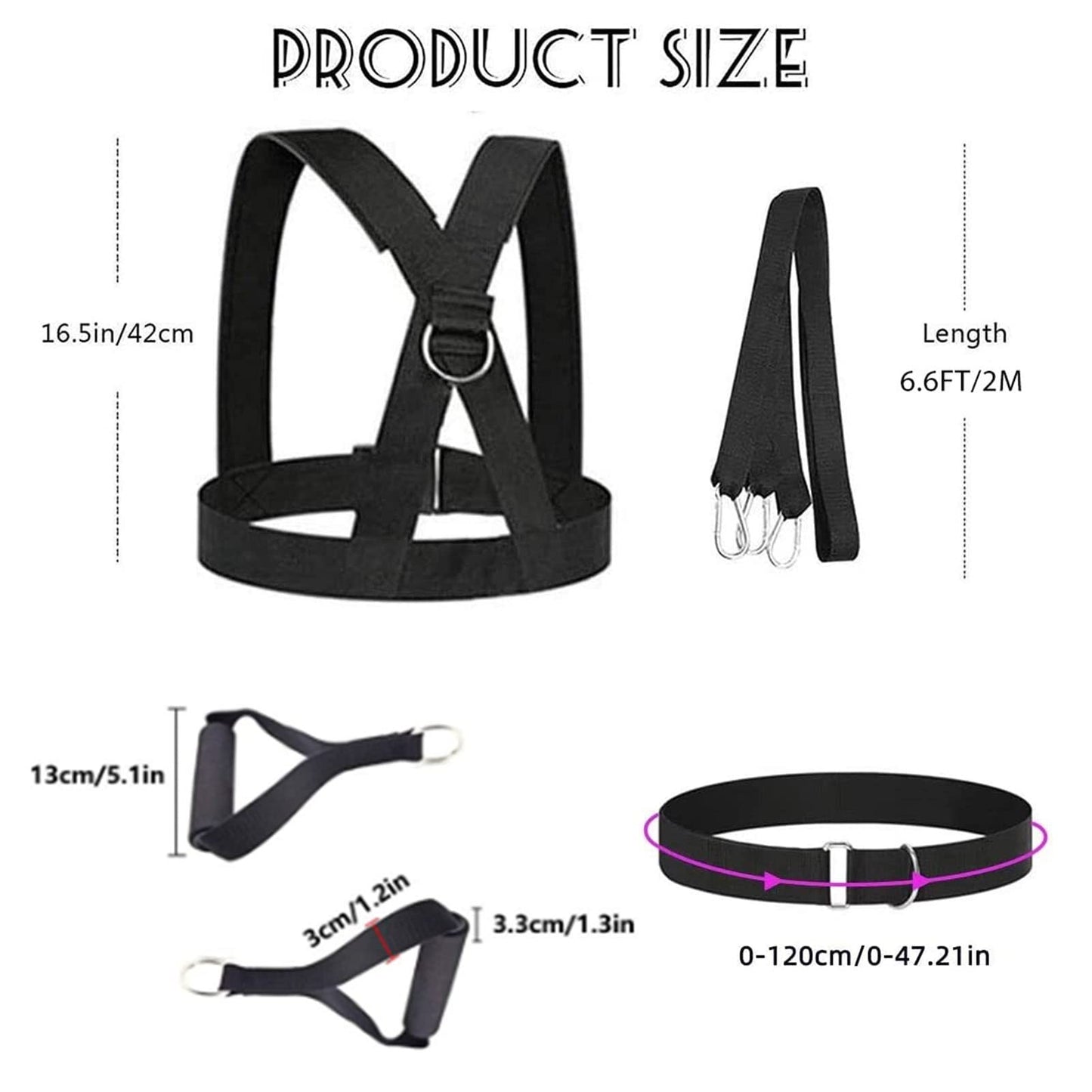 OYINDIZ Weight Sled Harness Set, 5 PCS Pulling Strap for Running, Speed Power Agility Training Full Body Workout Football Exercise Equipment for Outdoor Men and Women 6.6FT