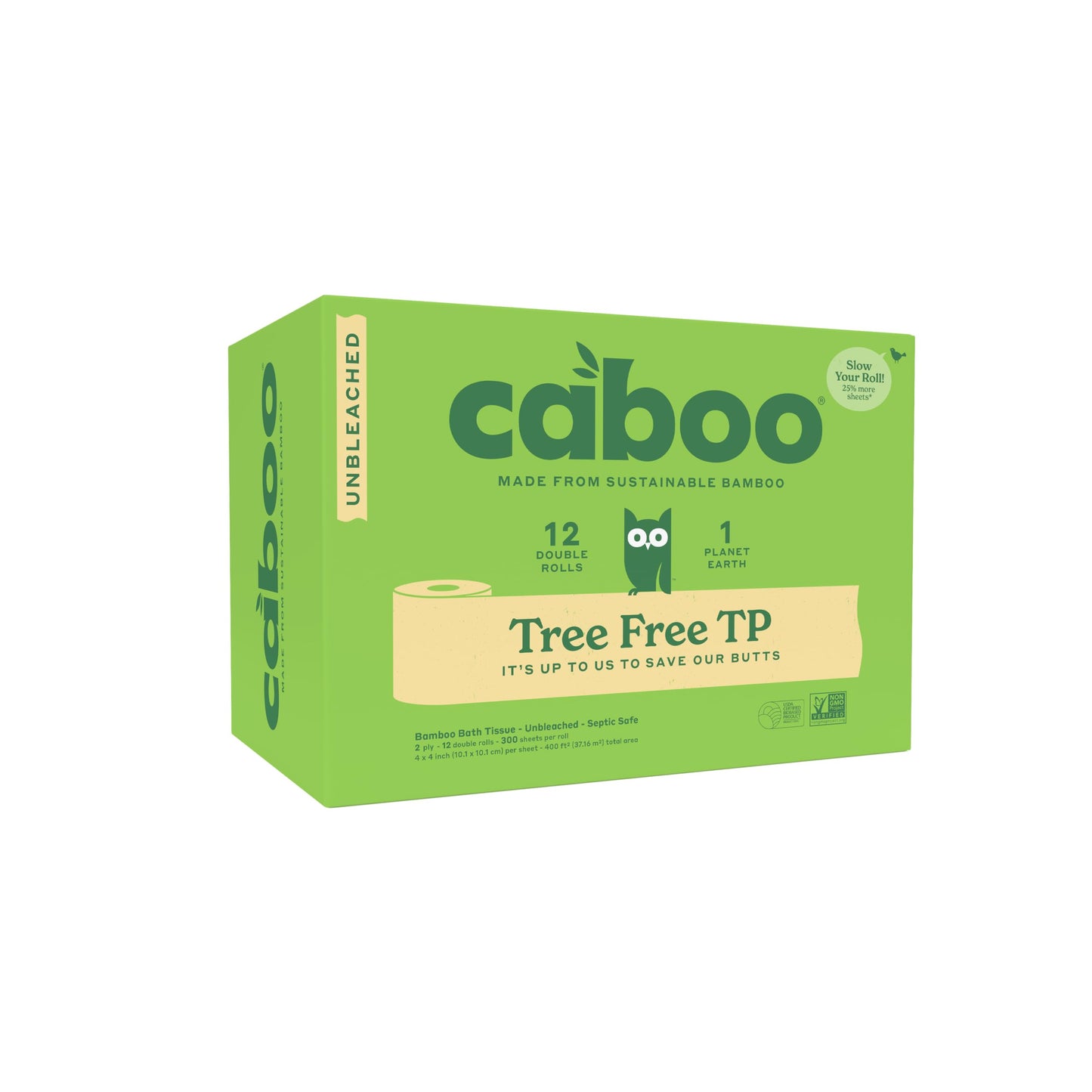 Caboo Tree Free Toilet Paper, Septic Safe Toilet Tissue, Non Toxic, Chemical Free, Non Toxic, 2 Ply Bathroom Toilet Paper | Pack of 24 Double Rolls, 300 Sheets Per Roll