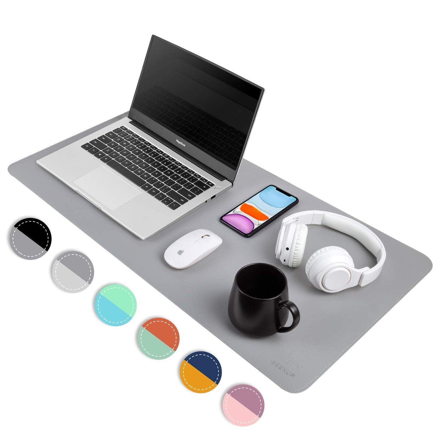 Orange/Green Dual-Sided PU Leather Desk Pad, Upgraded Sewing Laptop Mat, Waterproof Large Mouse Pad, Non-Slip Writing/Painting Mat Desk Blotter Protector for Office/Home 31.5"x15.8" (80x40cm)