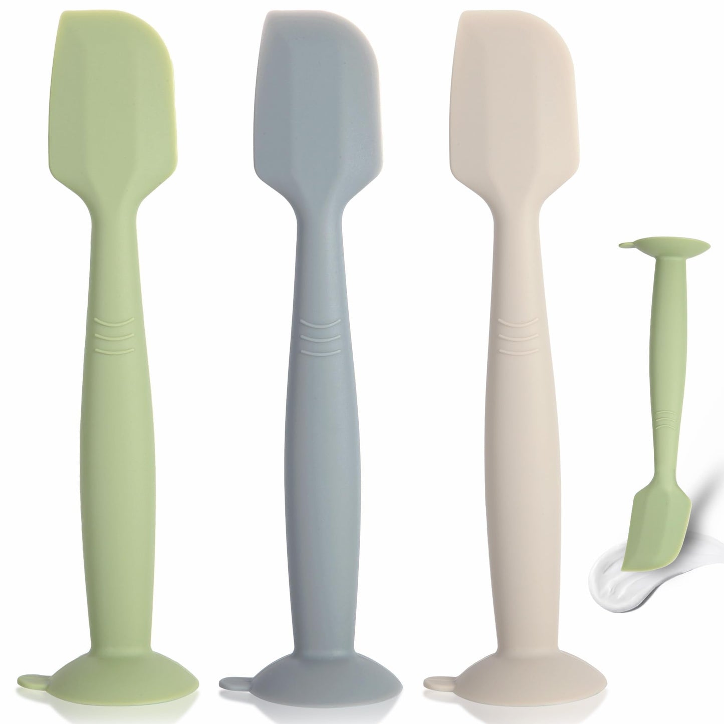 Baby Diaper Cream Spatula 3 Pack Diaper Spatulas Soft Silicone Diaper Cream Applicator Baby Butt Paste Spatula Brush with Suction Base,Full Size(Gray+Off-white+Green