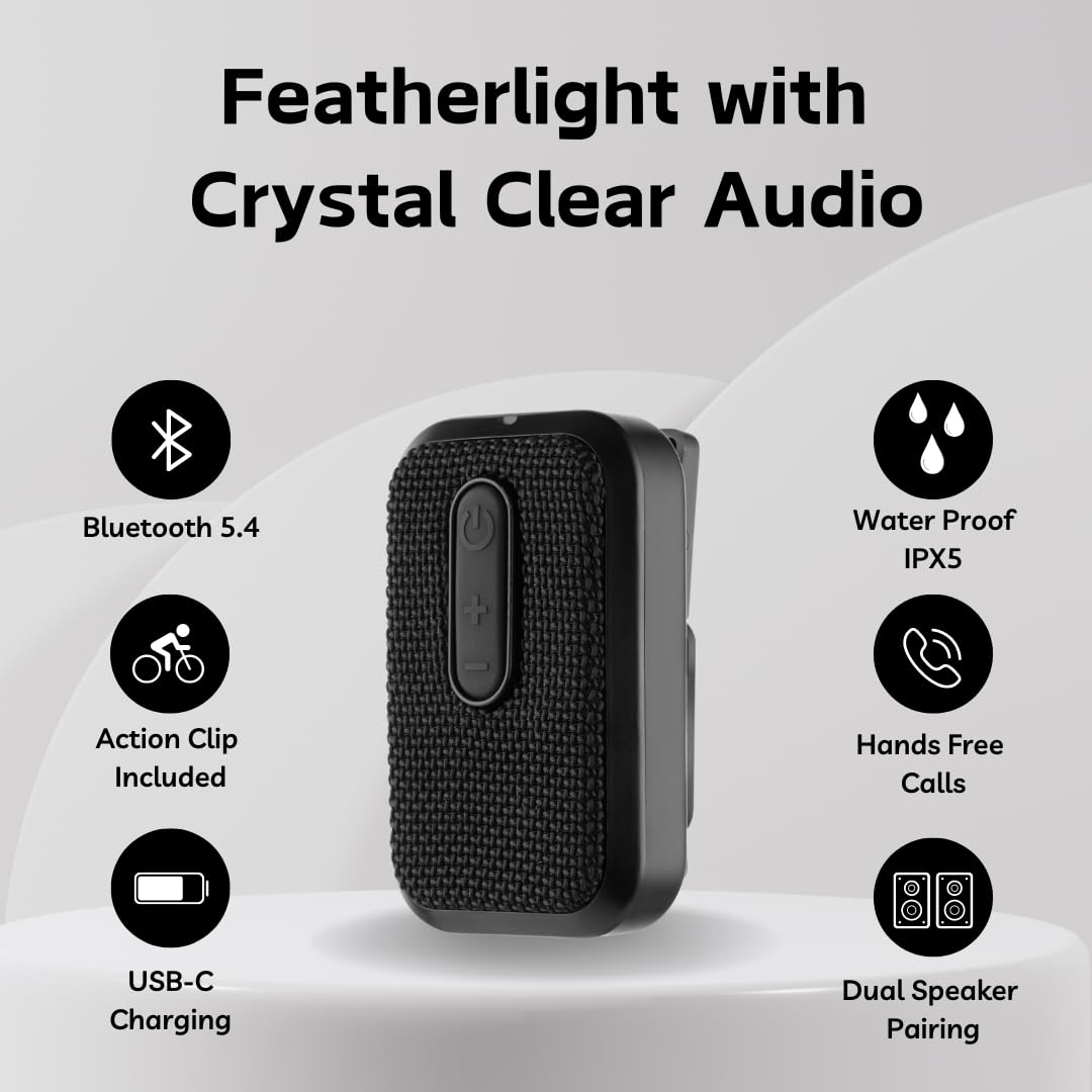 Super Real Wearable Bluetooth Speaker - Waterproof Wireless Portable Speaker - Built in Mic for Hands Free Calls - Mini Clip on Bike & Golf Speaker