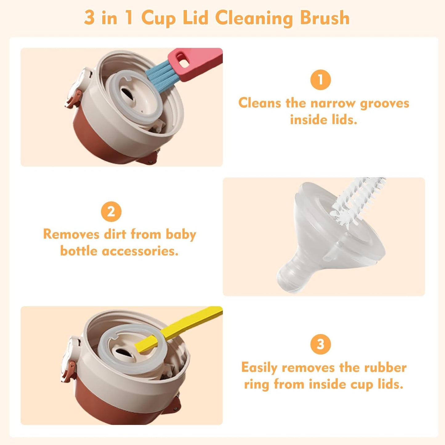 3 in 1 Cup Lid Cleaning Brush, Portable Cup Cleaner Brush, 2024 New Water Bottle Cleaner Brush, 3 in 1 Multifunctional Cleaning Brush for Home Kitchen Cleaning Tools(3PCS)