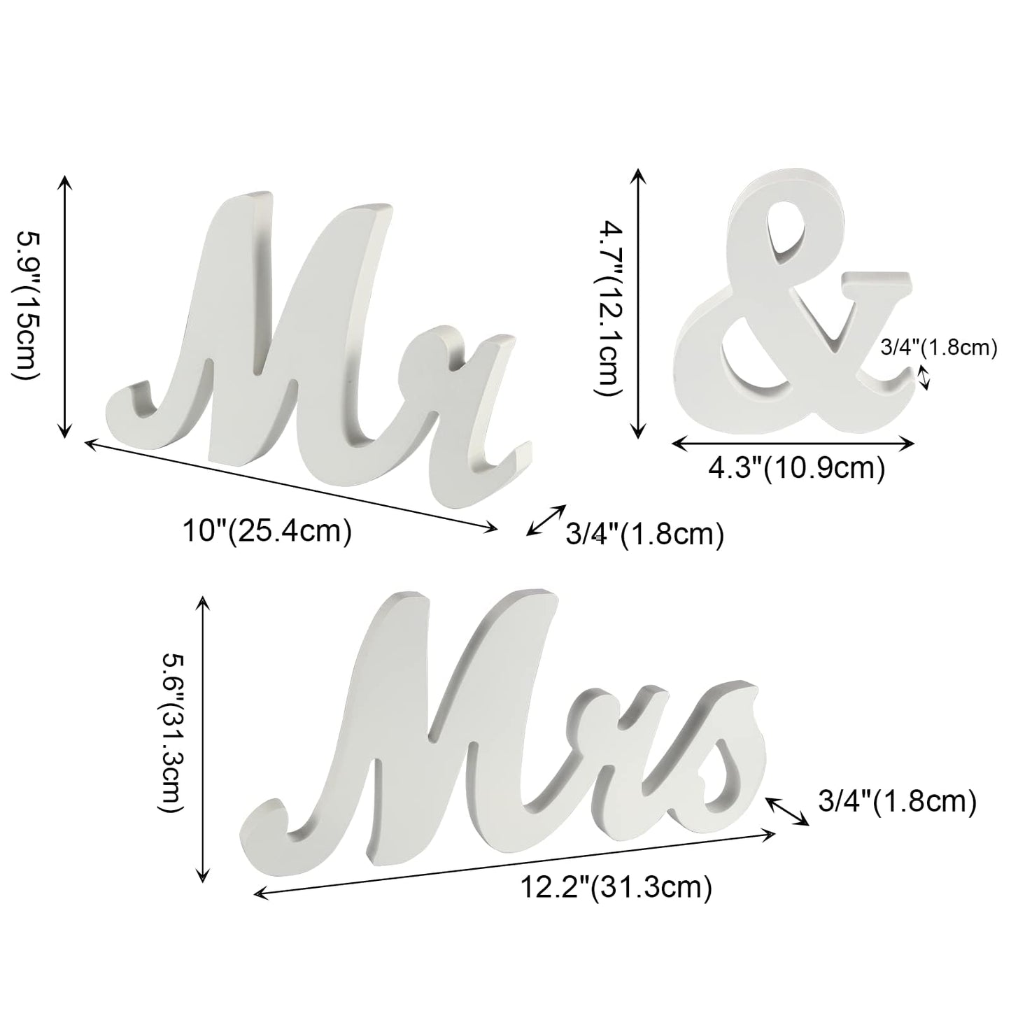 GarveeHome Large Mr & Mrs Sign for Wedding & Anniversary Centerpiece Table Decor, Freestanding White Wooden Letter