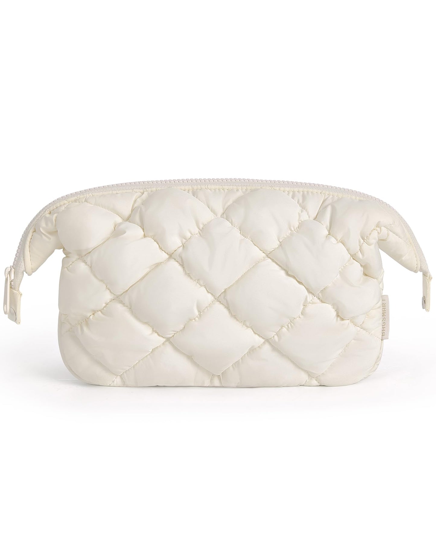 BAGSMART Quilted Travel Makeup Bag, Puffy Toiletry Organizer with Wide Opening, Cosmetic Storage for Women's Accessories, Beige