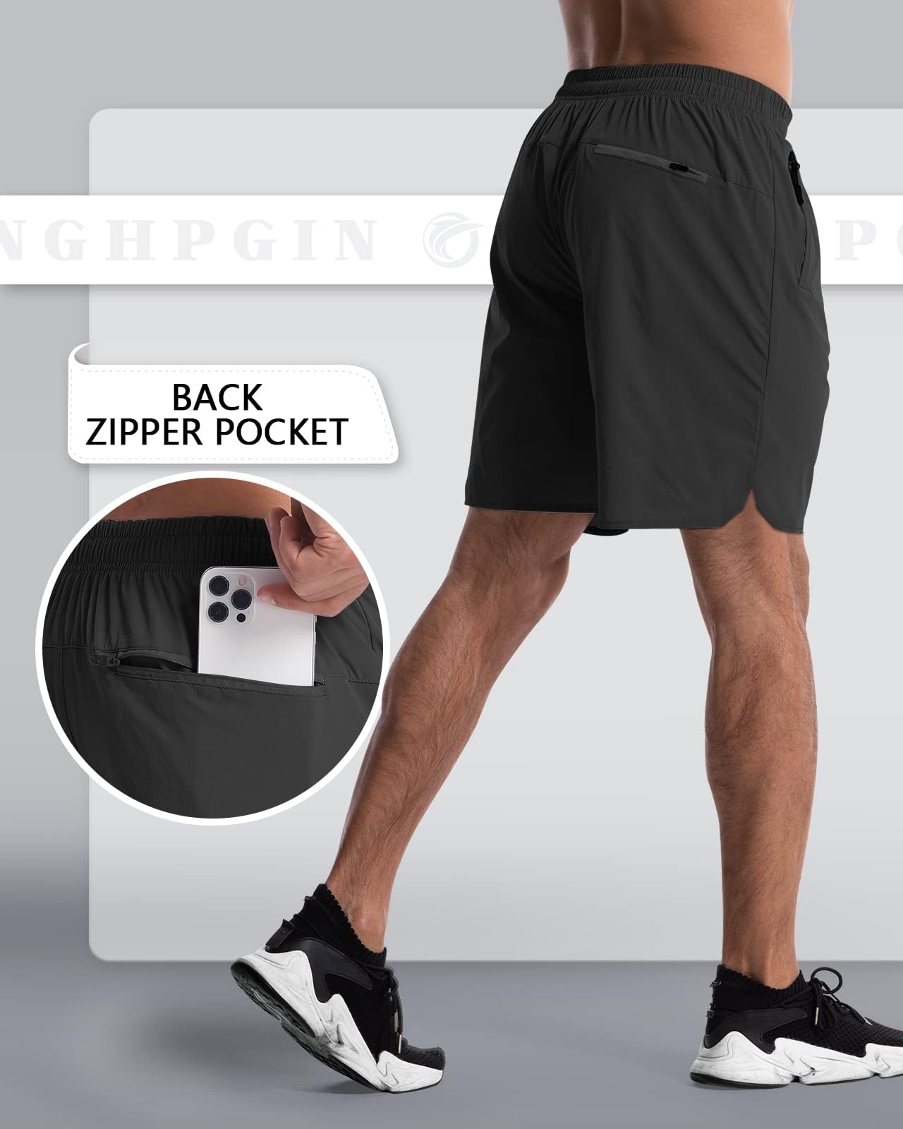 CANGHPGIN 2 Pack Mens Workout Athletic Shorts 7 inch Inseam Quick Dry Hiking Shorts Men Lightweight Sports Gym Shorts Running Khaki/Black