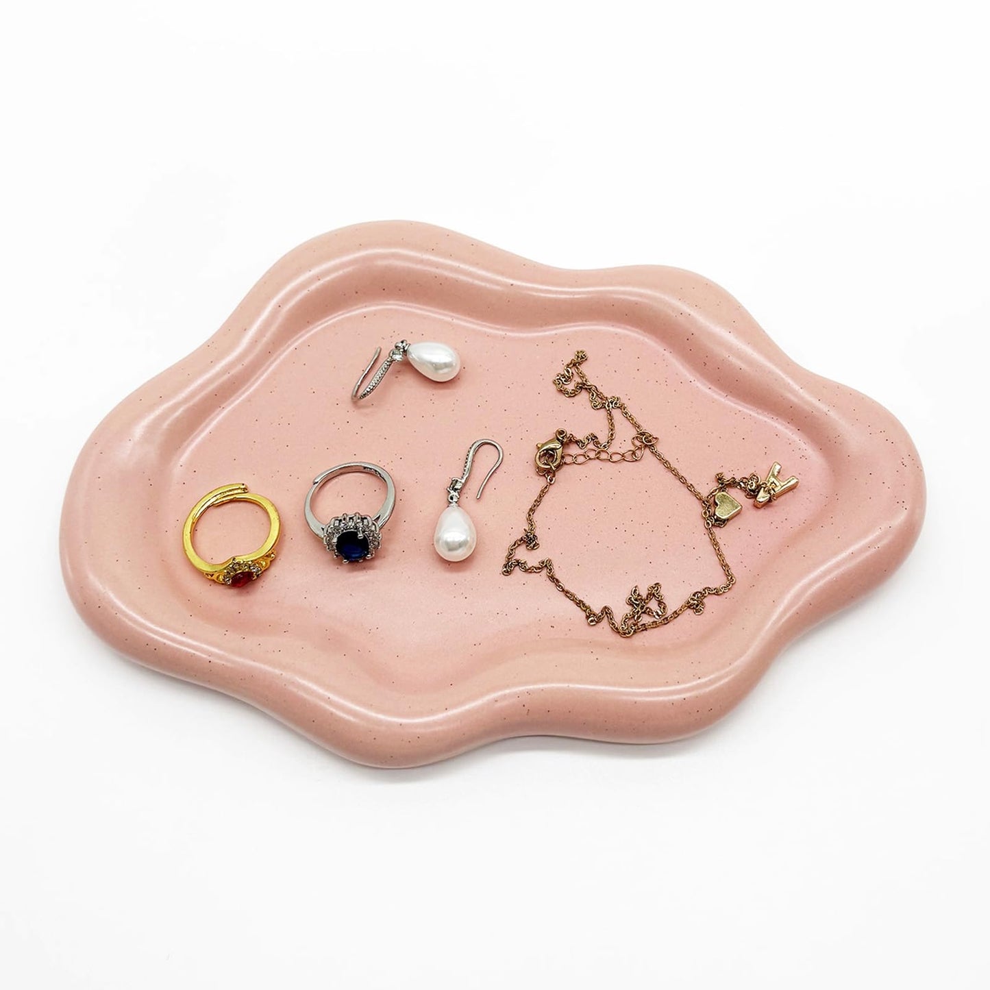 BESSKON Ceramic Jewelry Tray, Jewelry Dish for Women, Small Ring Dish, Pink Cloud Tray Vanity Decorative Dish, Jewelry Plate Ring Holder Dish, Gift Trinket Dish Jewelry Bowl for Keys, Perfume, Candles