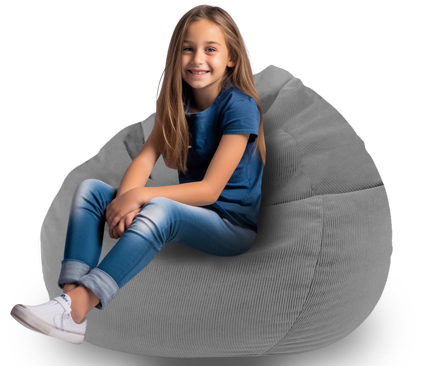 Dafftos Stuffed Animal Storage Bean Bag Chair Corduroy Toy Cover Organize Plush Toys and Textiles Perfect Ultra Soft Sack Bean Bag for Kids and Teens (No Filler) Gray