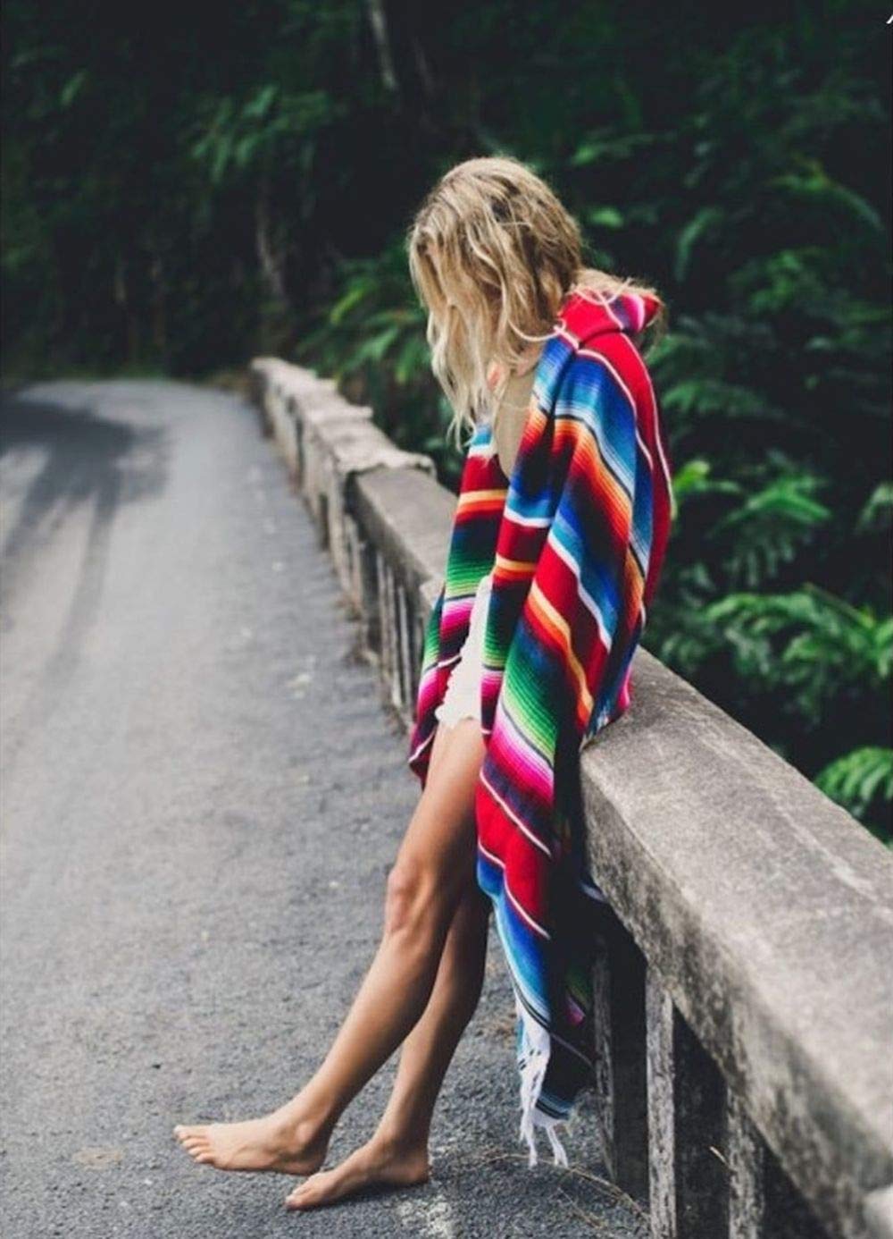 Del Mex Mexican Serape Blanket (Medium, Red)