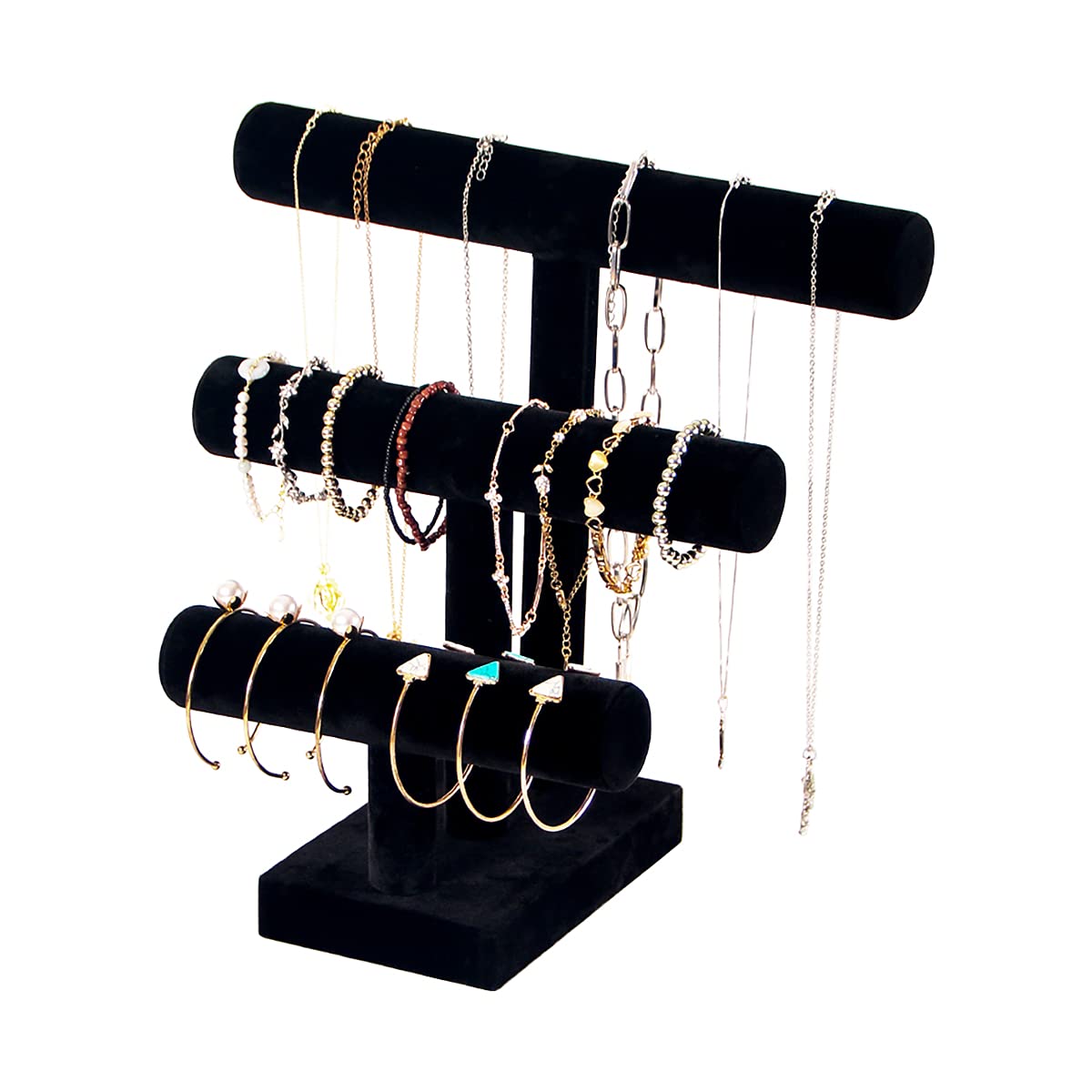 ByKen Jewelry T Bar Bracelet Display Stand,Bracelet Organizer Holder,Jewelry Display Stand, Necklace Bangle Scrunchie Watch Organizer (Black, 3 tier)