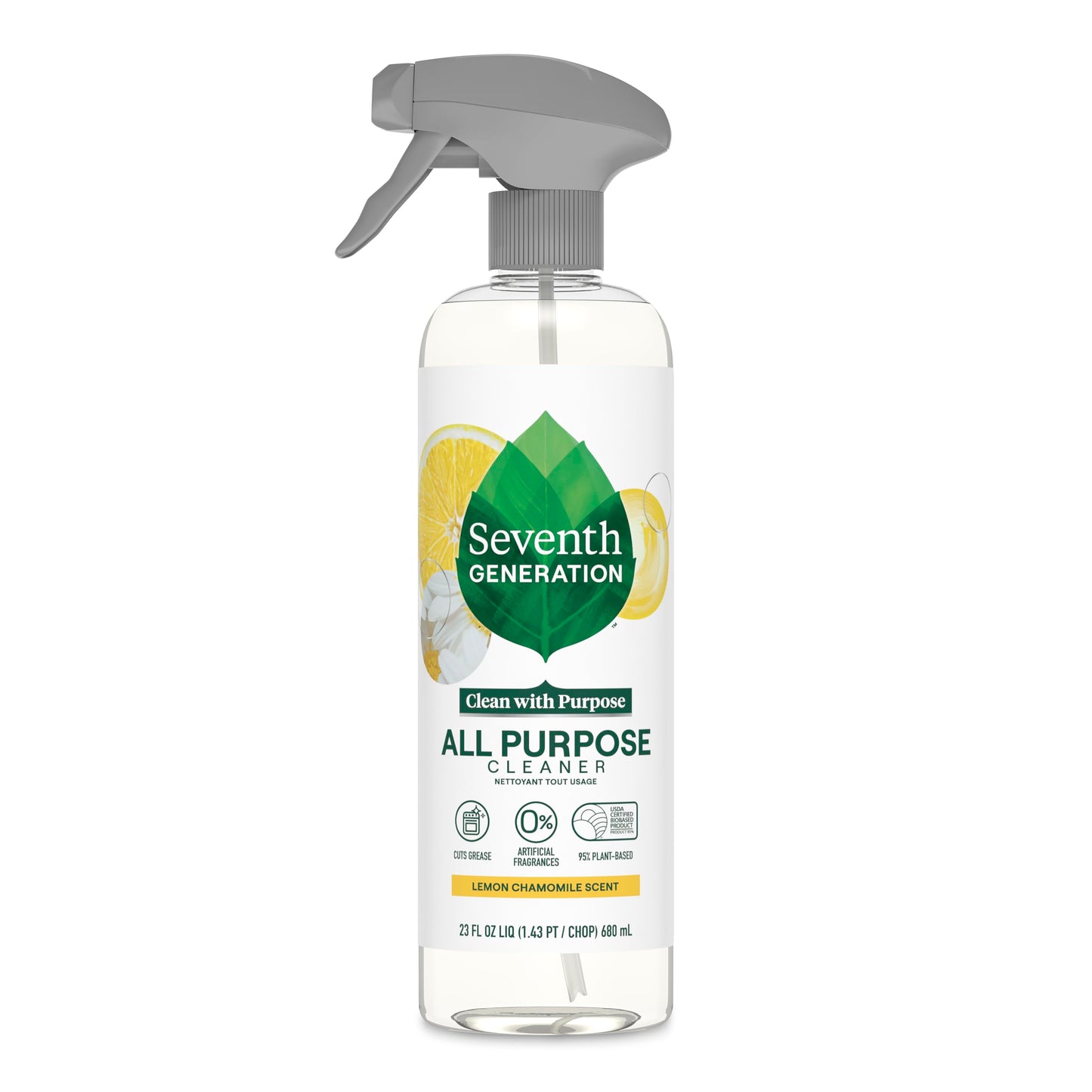 Seventh Generation All Purpose Cleaning Spray Surface Cleaner Lemon Chamomile scent Cuts Grease 23 oz, Pack of 4