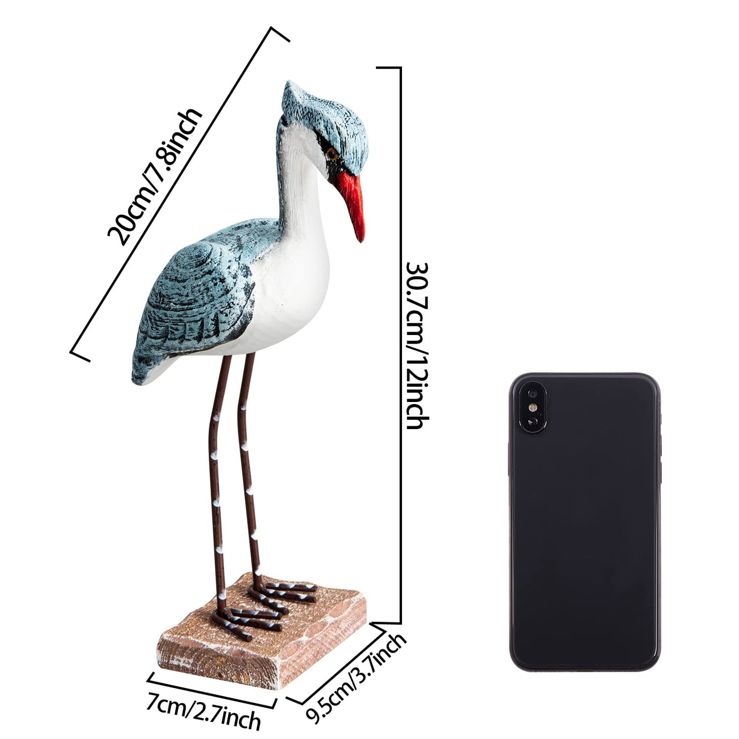 EVINIS 2pcs Wooden Seagull Figurine, Sea Bird Statue Ornaments Mediterranean Style for Coastal Beach Garden Room Office Decoration (Large)