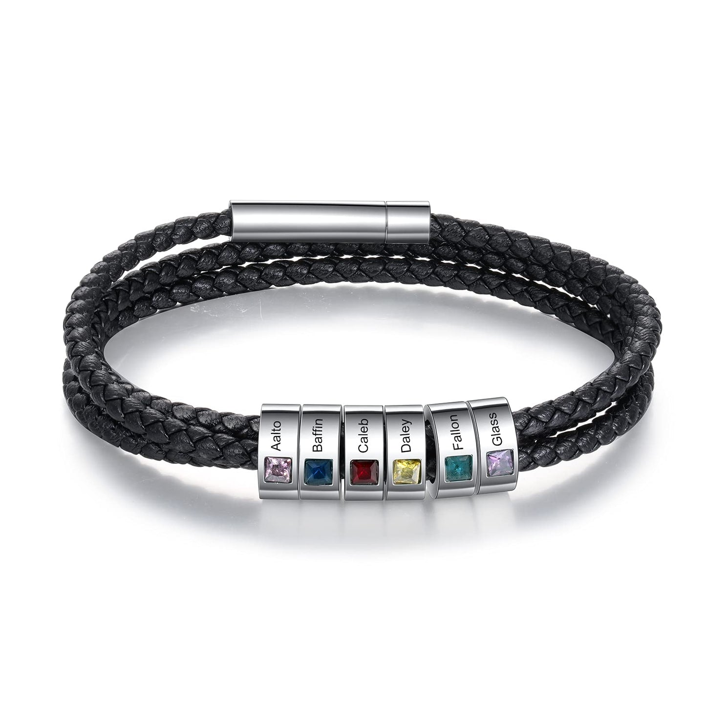 Personalized Mens Braid Bracelet Custom Bracelet with 1-8 Engraved Beads Family Names Jewelry Gifts for Men Father's day