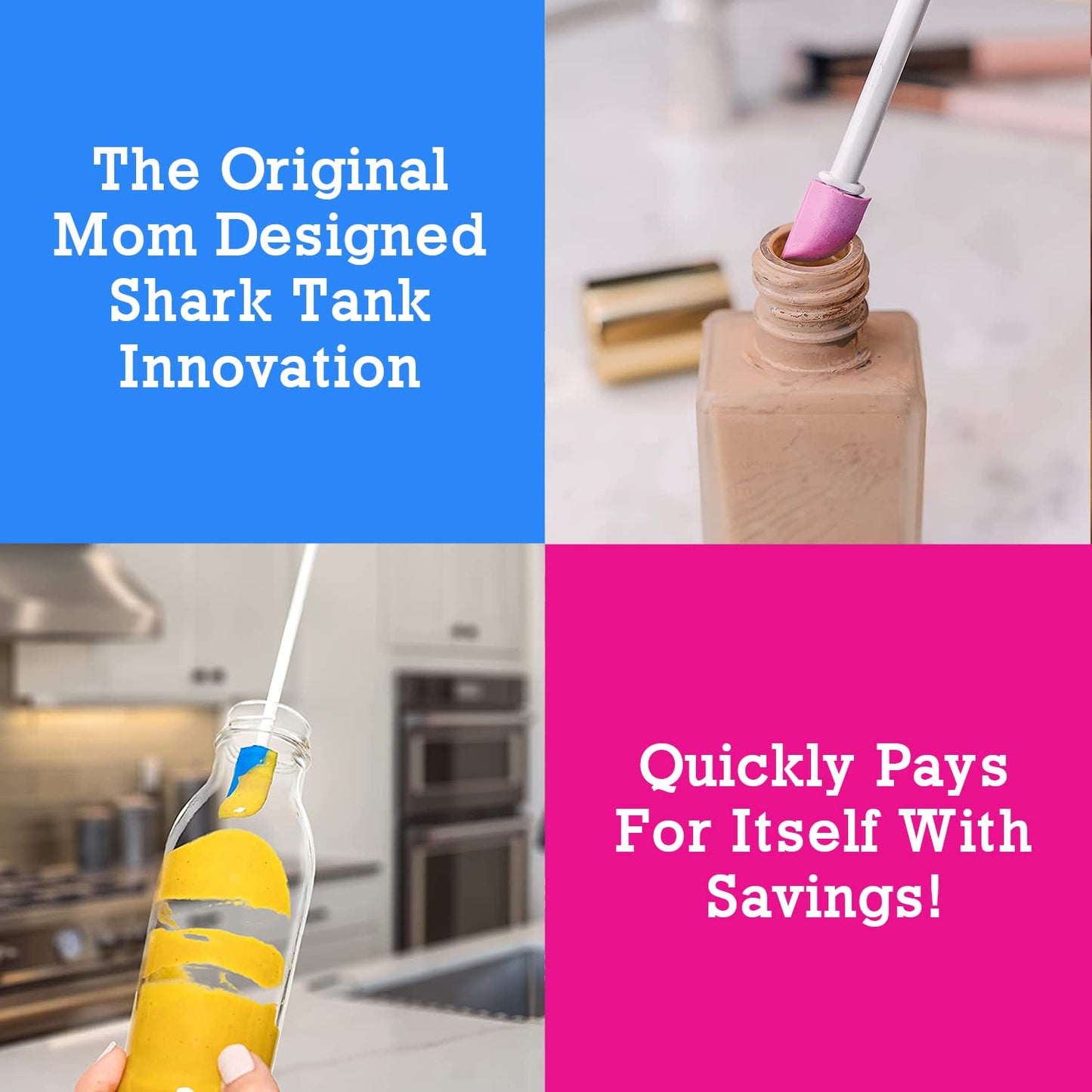 Spatty Daddy Spatula 4 Pack (6 and 12 Inch Blue/Pink) Shark Tank Mom Made Scrapes Last Drop From Makeup, Food Jars, Lotion, Beauty Makeup Product Gifts for Women, Grandma, Adult Stocking Stuffers