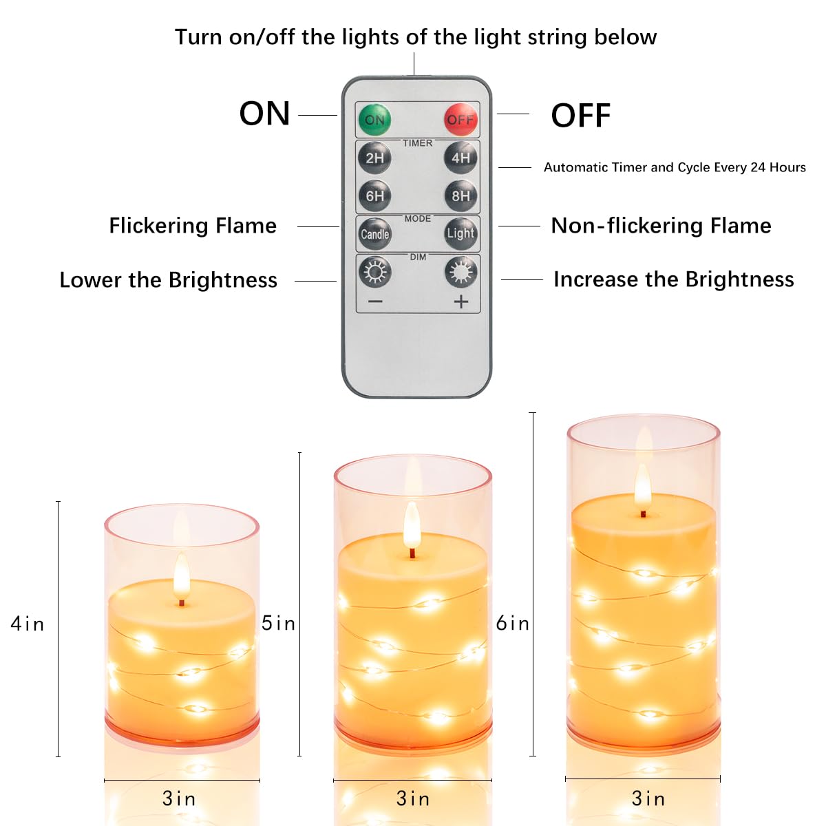 EVISINH Indoor Flameless Candles, Electric Candles,Battery Operated LED Flameless Candles with Remote Timer for Home/Dinner/Table Decor, Electric Candles Set of 3 (D 3" x H 4" 5" 6")