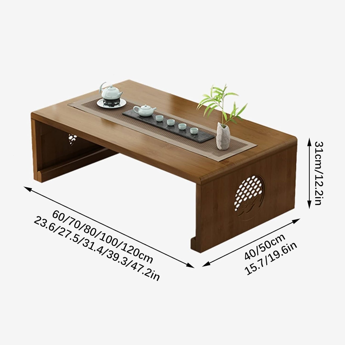 Japanese Coffee Table,Foldable Floor Table Low Natural Brown Coffee Minimalist Tatami Table,Suitable for Living Room,Dining Room (100CM)