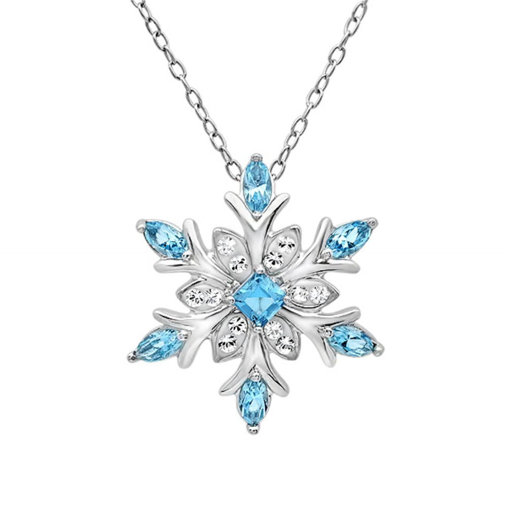 Amanda Rose Collection Sterling Silver Snowflake Pendant Necklace with Blue and White Austrian Crystals
