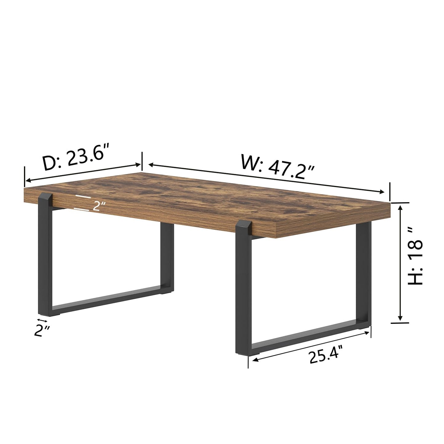 FOLUBAN Coffee Table, Modern Rustic Wood and Metal Center Table, Industrial Rectangle Cocktail Tea Table for Living Room, Brown, 47 Inch