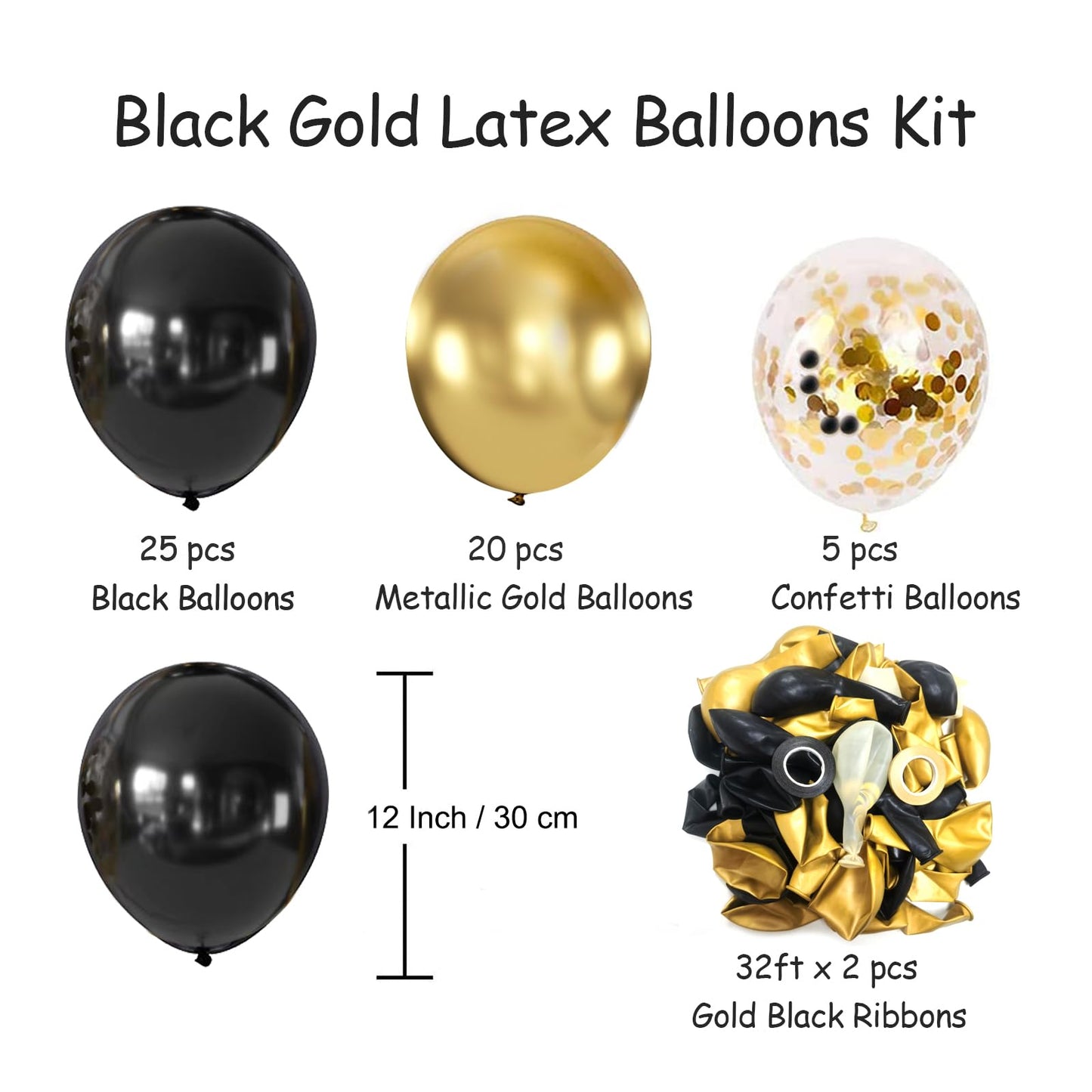 Black and Metallic Gold Balloons, 50PCS 12 Inch Black and Gold Confetti Balloon Party Decorations for Birthday,Graduation,New Years,Wedding,Engagement Party Decorations