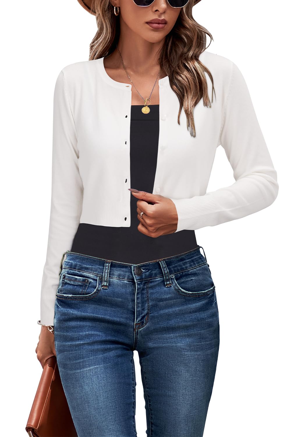 Newshows Cropped Cardigan Sweaters for Women 2025 Crew Neck Button Down Open Front Knit Bolero Shrugs
