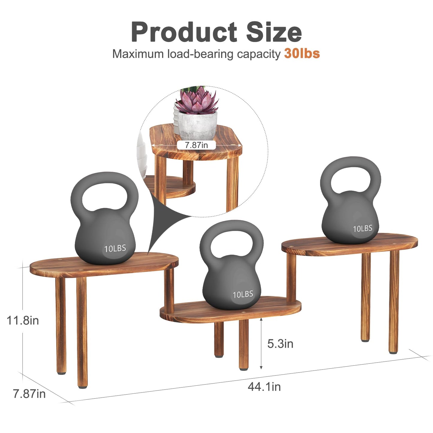 Jotboom Concave Plant Shelf Indoor,3 Tiers Deformable Oval Plant Stand,Long Flower Pot Stand for Multiple Plants,Low Plant Holder for Patio Balcony Living Room Office