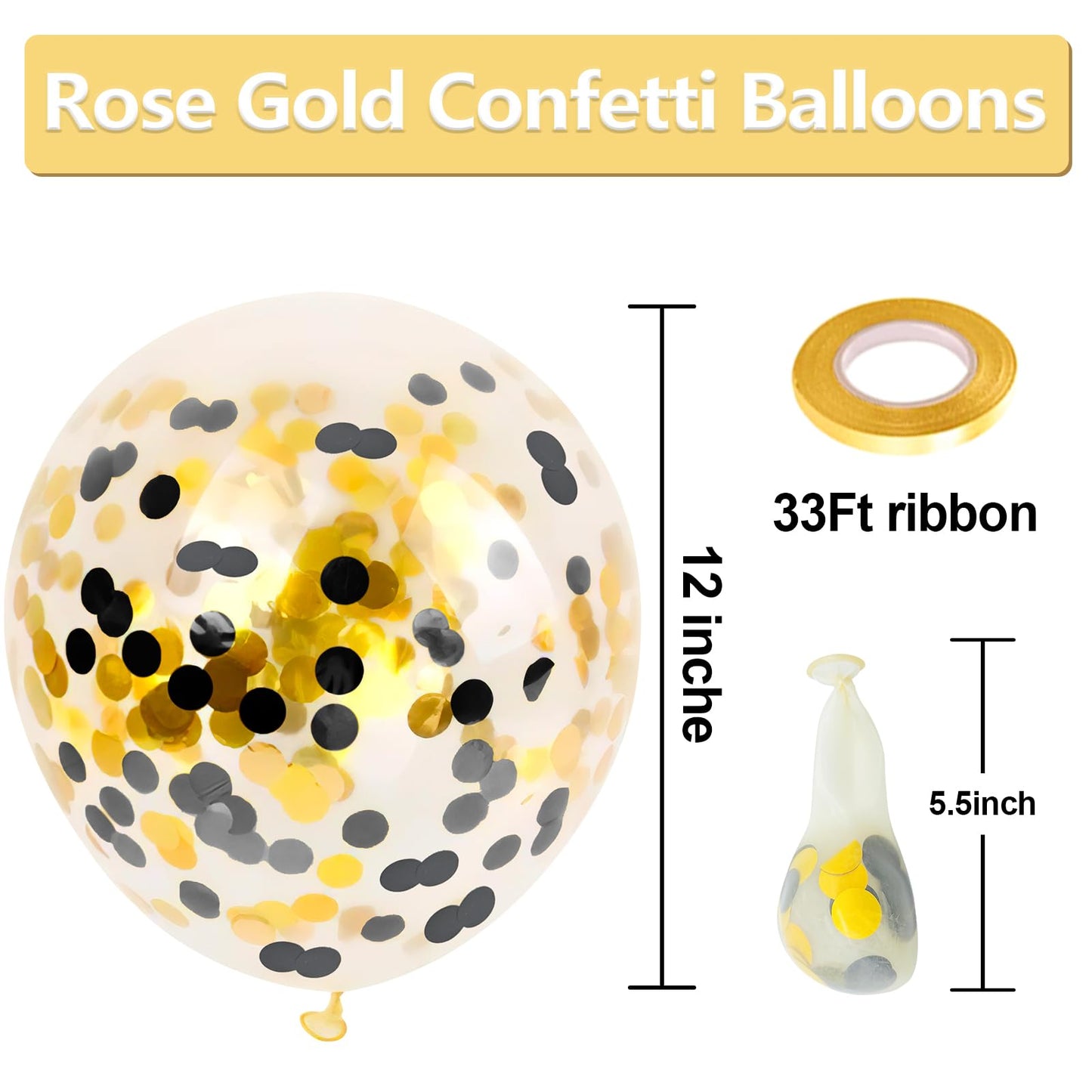 Bezente Black Gold Confetti Latex Balloons - 60 Pack 12 inch Helium Black Gold Confetti Balloons for Wedding Graduation Bridal Shower Birthday Party Decorations