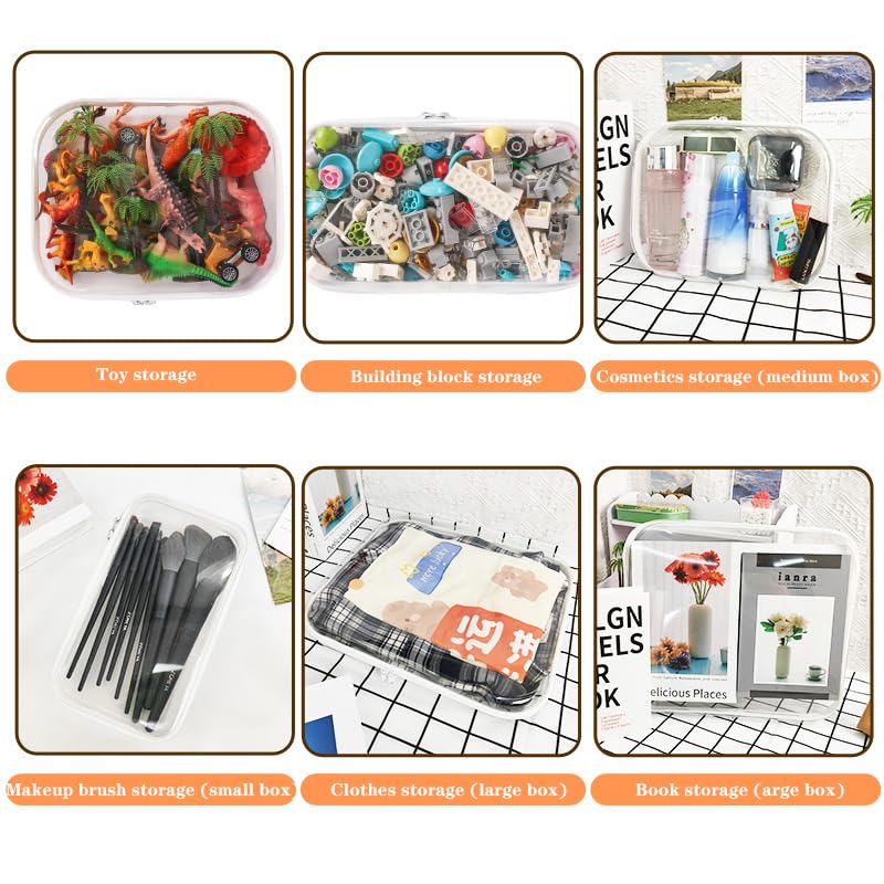 3 Pack Clear Hard Shell Zipper Case, Plastic Storage Pouch Bags With Zipper (Clear, Small+Medium+Large)