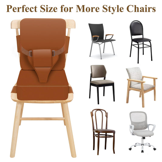 TOTIDYH Toddler Booster Seat for Dining Table, Non-Slip Kitchen Chair Booster Seat with Backrest and Adjustable Straps, Portable PU Waterproof Travel Baby Booster Increasing Cushion