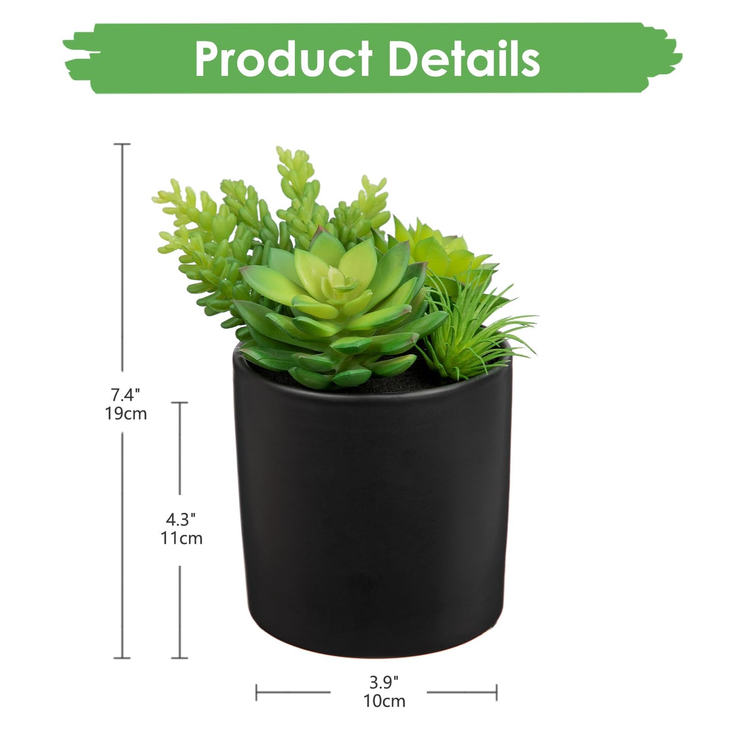 Artificial Succulents in Pots Faux Succulents Plants Fake Succulent Arrangement Potted Plants with Black Ceramic Vase for Office Desk Bathroom Shelf Living Room Indoor Home Decor