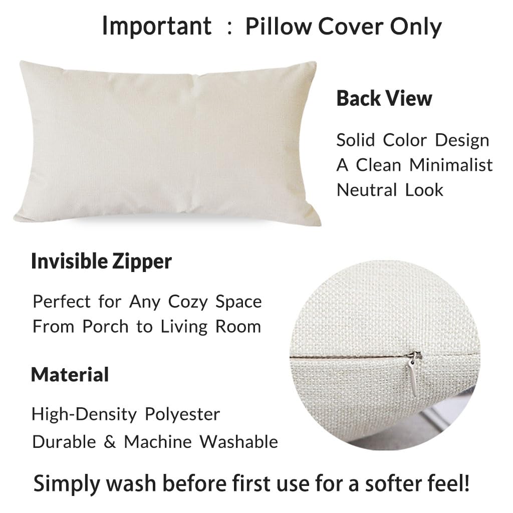 HERHOME Decorative Throw Pillow Cover 12x20 Inch Welcome to Our Happy Place Blue Outdoor Farmhouse Coastal Front Porch Patio Decor Lumbar Cushion Case Decoration for Living Room Sofa Couch