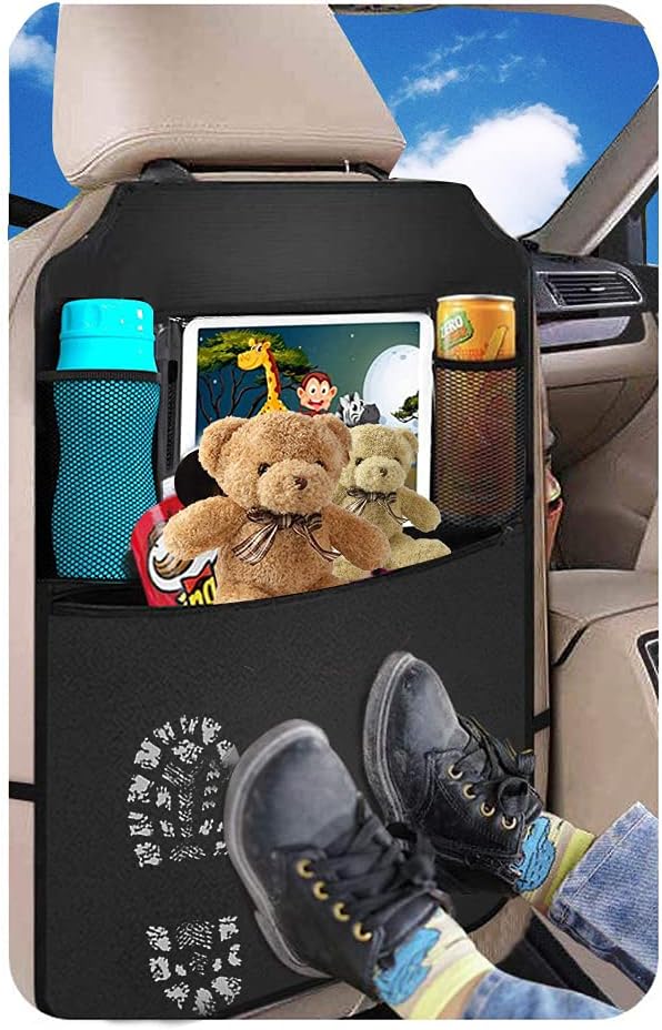 Premium Backseat Organizer for Kids 2 Pack, Heavy Duty Waterproof and Stain Resistant Kick Mats Back Seat Protector, Durable Backseat Car Organizer with Tablet Holder+Storage Pockets