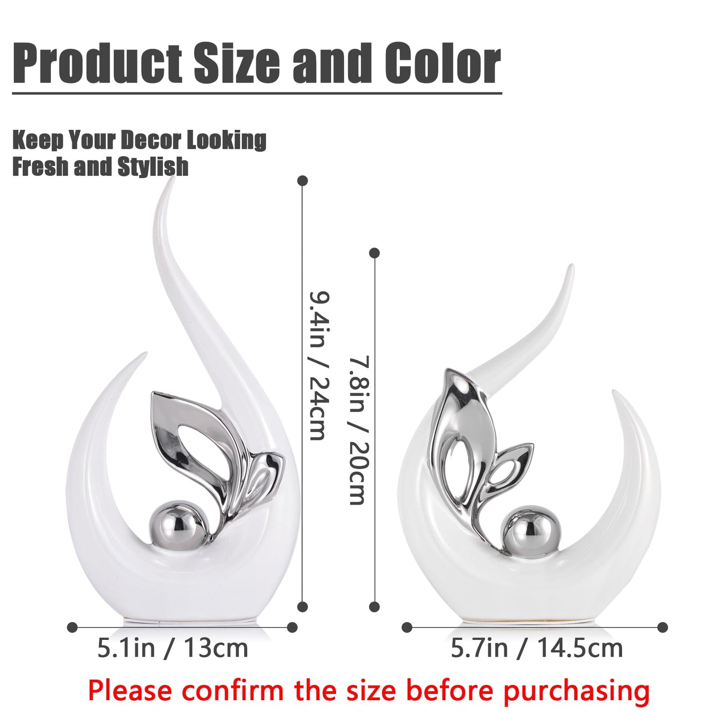 XMGZQ White and Silver Ceramic Statues for Home Décor Accents,Abstract Art Mid Century Modern Decor,Elegante Centerpiece Table Decorations,Sculpture for Entryway,Tv Stand,Mantel,Coffee Table