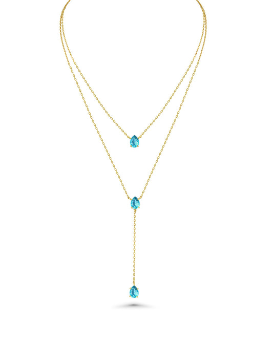 Long 18K Gold Plated Blue Green Red Layered Pendant Necklace For Women (Emerald, Ruby, Seafoam, Sky, Sapphire), Dainty Birthstone Necklace, Statement Necklace Jewelry Gifts.