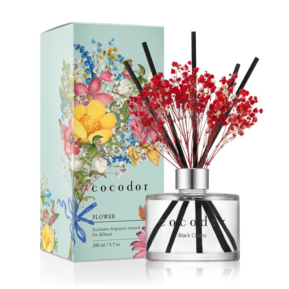 COCODOR Flower Reed Diffuser Set / 6.7oz / White Jasmine/Scent Diffuser with Sticks Home Fragrance Reed Diffuser for Bathroom Shelf Decor
