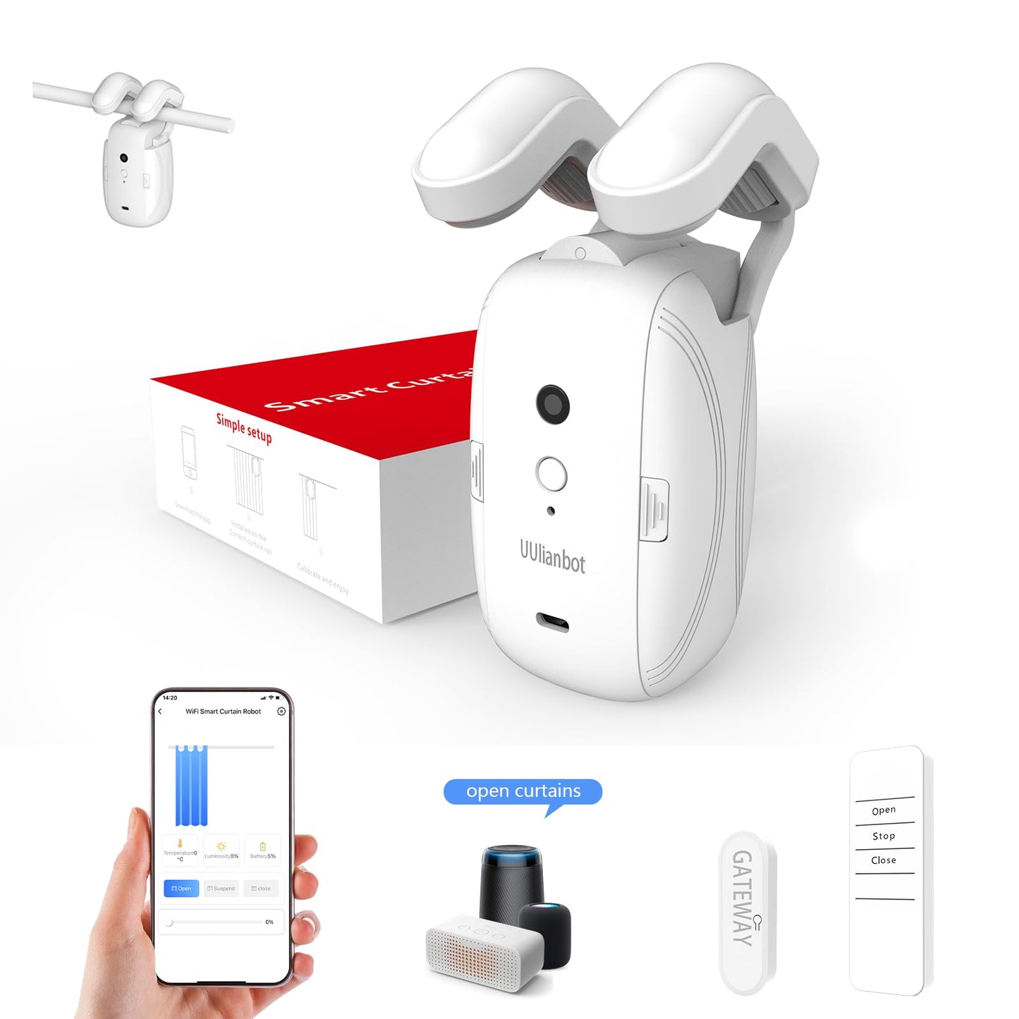 Automatic Curtain Opener - Electric Curtains with Remote Smart Curtain Opener Electronic for Roman Rails, Bluetooth Curtains Opener with App/Timer, Compatible with Alexa and Google Home