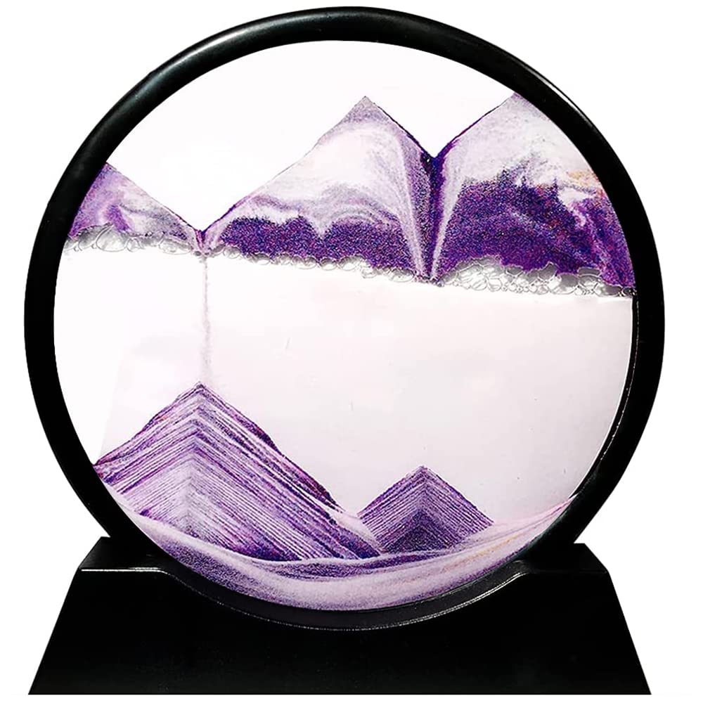 Muyan Moving Sand Art Picture Sandscapes in Motion Round Glass 3D Deep Sea Art for Adult Kid Large Desktop Toys (Black, 7 Inch)