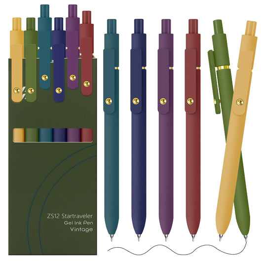 Colorful Pens, 6 Pcs Colored Pens Fine Point Smooth Writing Pen, 0.5mm Colored Ink Gel Pen for Journaling Note Taking Writing, Office School Supplies Gifts for Women (6 Pcs Gold Vintage)