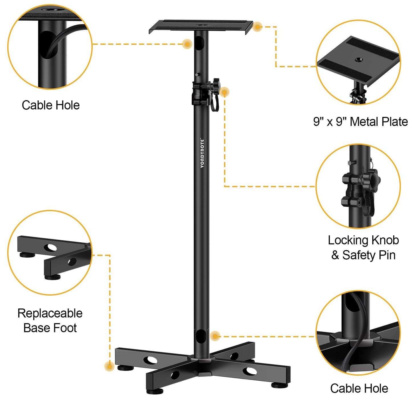 Vondynote Set of 2 Studio Monitor Stands Adjustable Height Speaker Stands with Cable Management