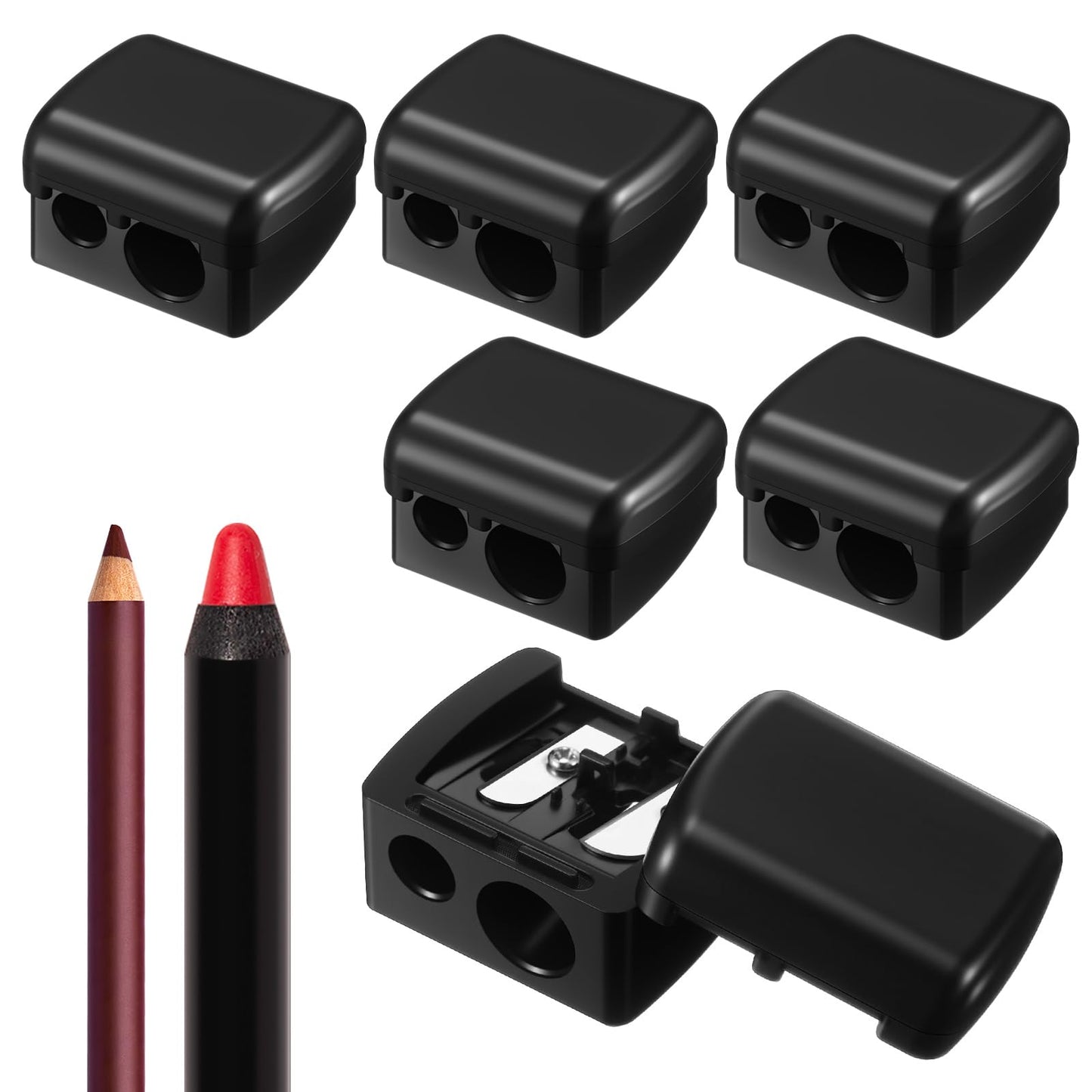 Faccito 6 Pack Makeup Pencil Sharpener with Cover, Lip Liner Cosmetic Eyeliner Pencil Sharpener, Double Hole Points Manual Tools for Eyeliner Lipliner, Multi Colors