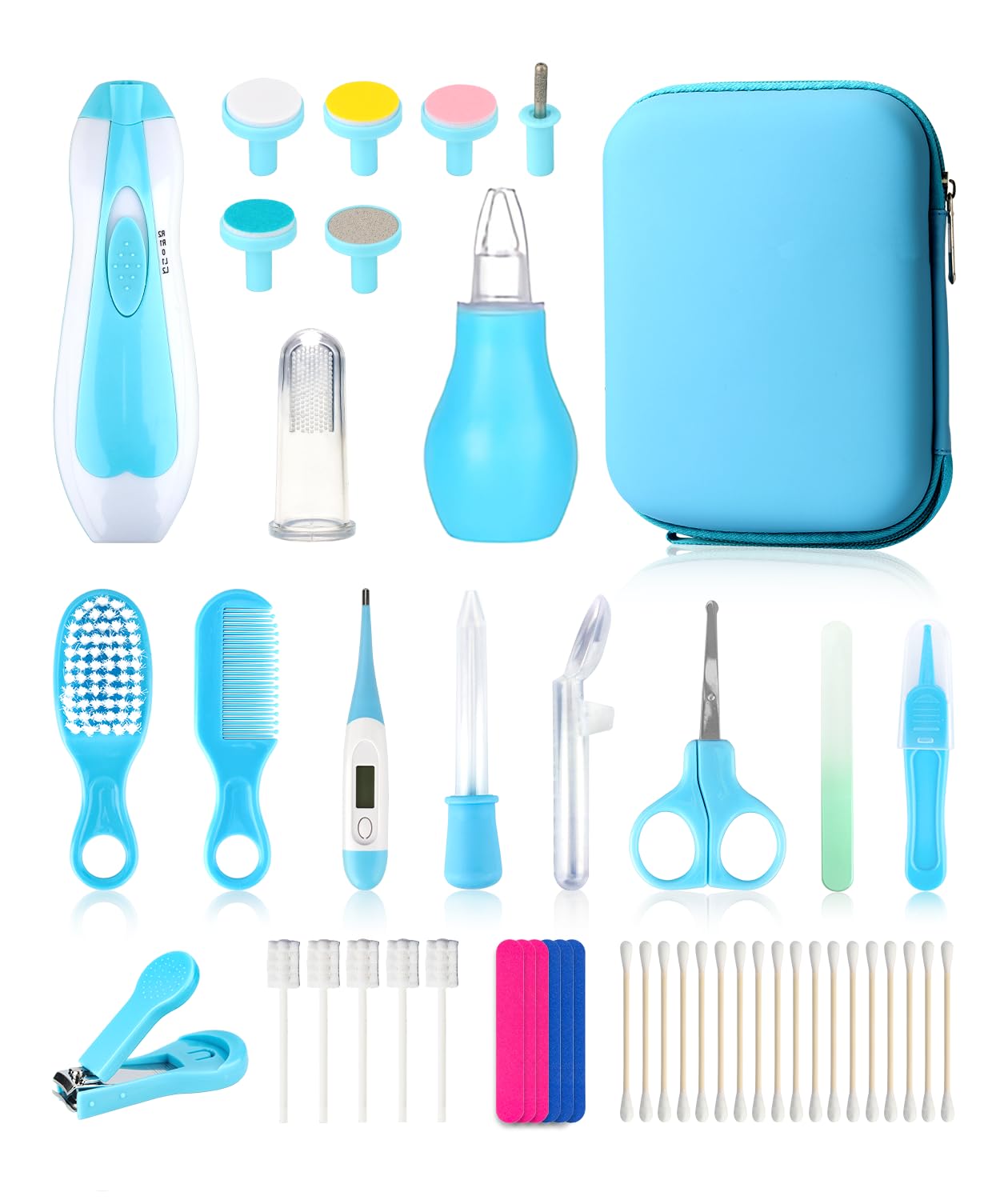 Baby Grooming and Healthcare Kit, Portable Baby Safety Care Set with Hair Brush Comb Nail Clipper Nasal Aspirator for Nursery Newborn Infant Girl Boy (32 in 1, Pink)