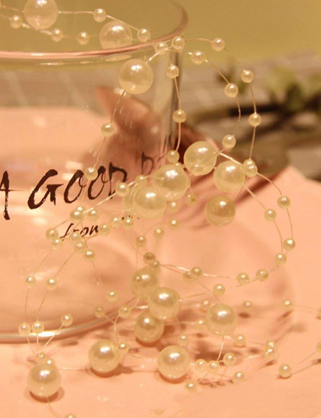 DomeStar 200FT White Pearls String, Artificial Pearl Strand Beaded Wire, for Home Decor, Garland Flowers, Party Supplies, DIY Crafts