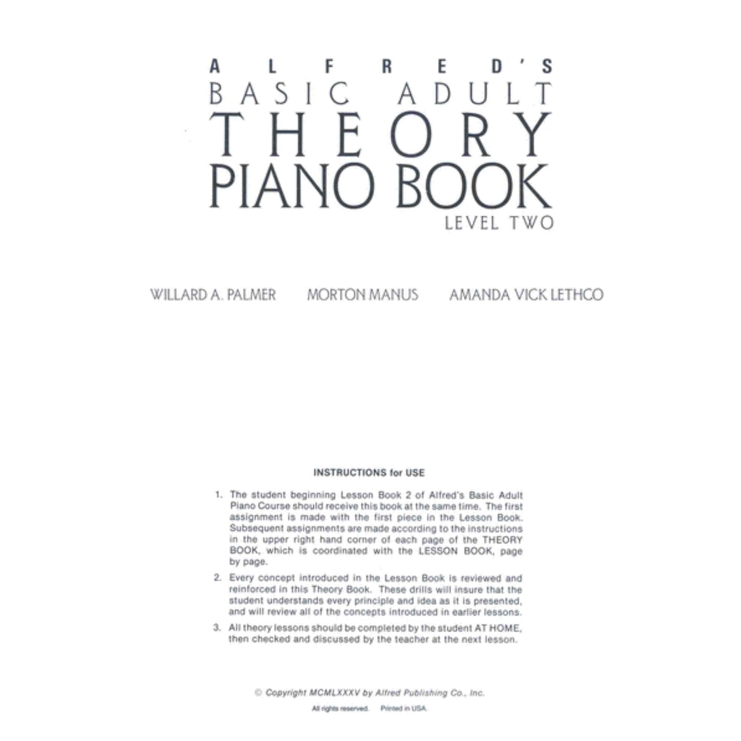 Alfred's Basic Adult Theory Piano Book Level Two