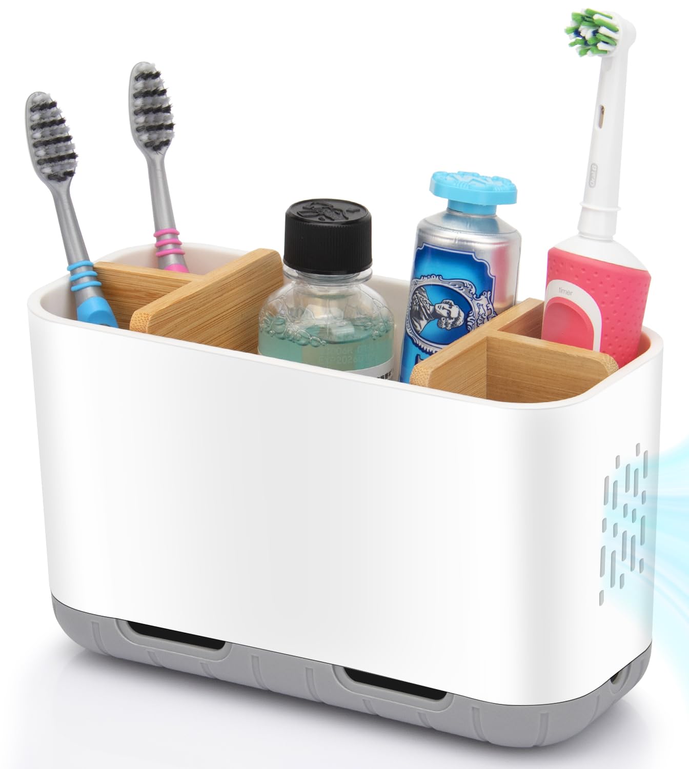 Toothbrush Holders for Bathrooms, 5 Slots Bamboo Toothbrush Holder Kids Electric Toothbrush Holder and Toothpaste Holder for Bathroom Countertop Accessories Storage, Marble Toothbrush Organizer