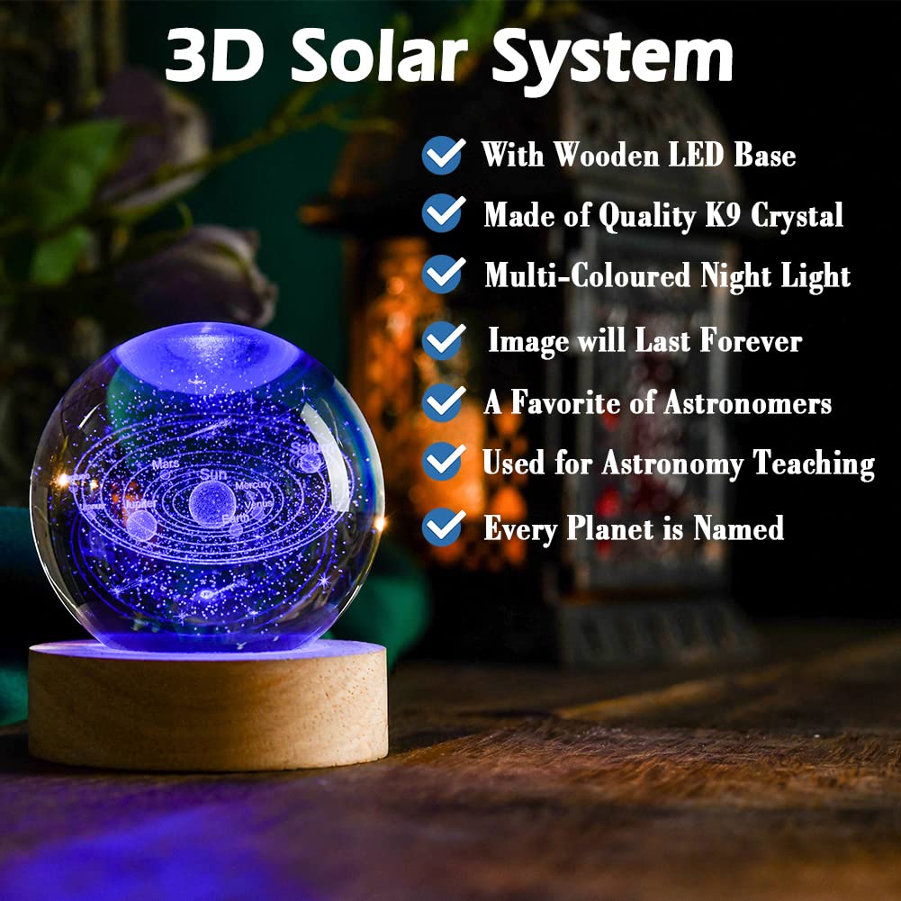 IFOLAINA 3D Solar System Crystal Ball 60mm Universe Gifts with Laser Engraved Model Astronomy Decor and Gift for Kids, Physics Enthusiasts, and Space Model Collectors