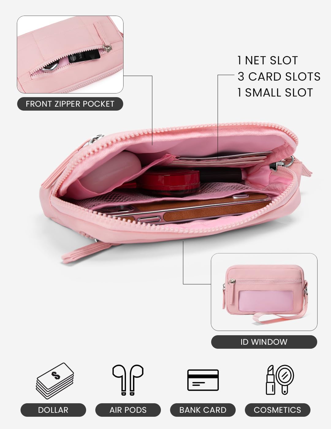 Wristlet Wallets for Women Nylon Quilted Wallet Card Case with ID Window Purses for Women for Travel Clutch Wallet