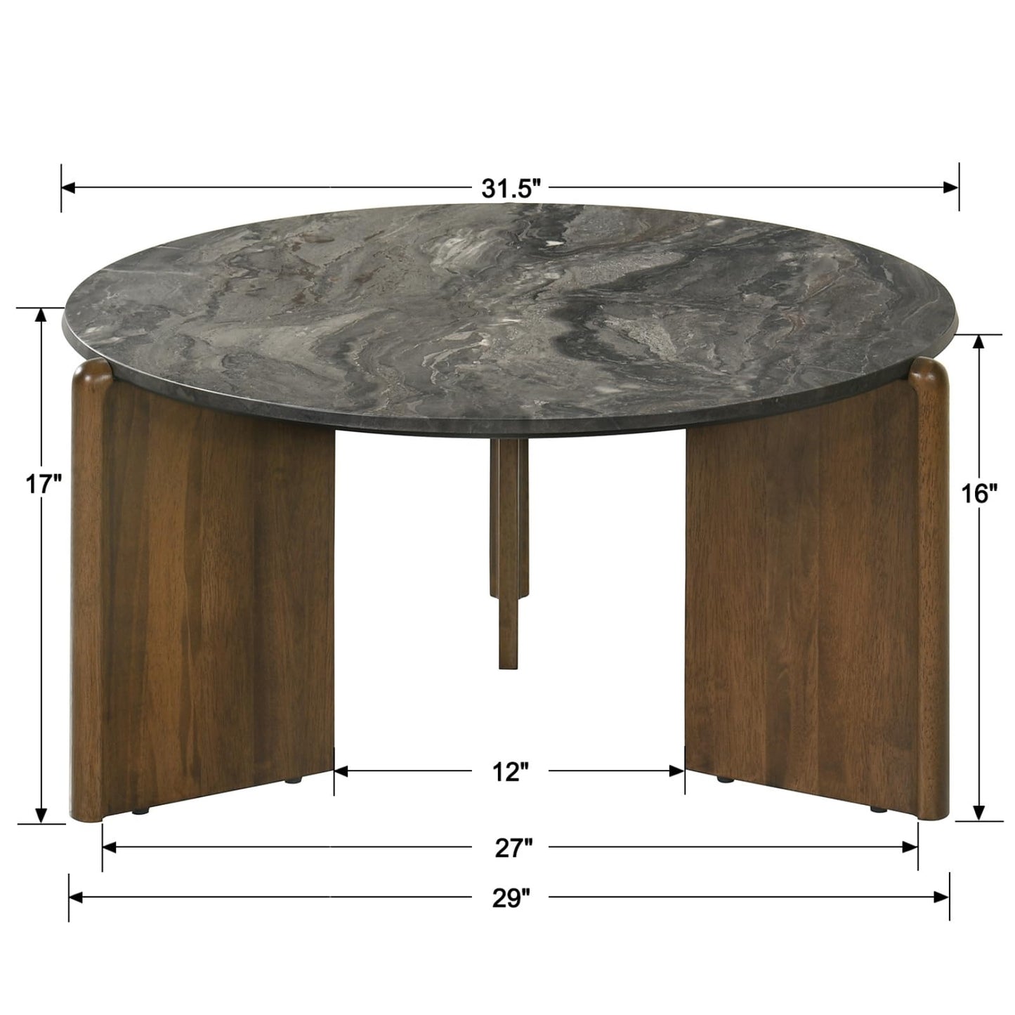 DUOMAY Modern Faux Marble Round Coffee Table, 32'' Grey Circle Coffee Table Center Cocktail Table for Living Room Apartment, Farmhouse Side Table for Family Office