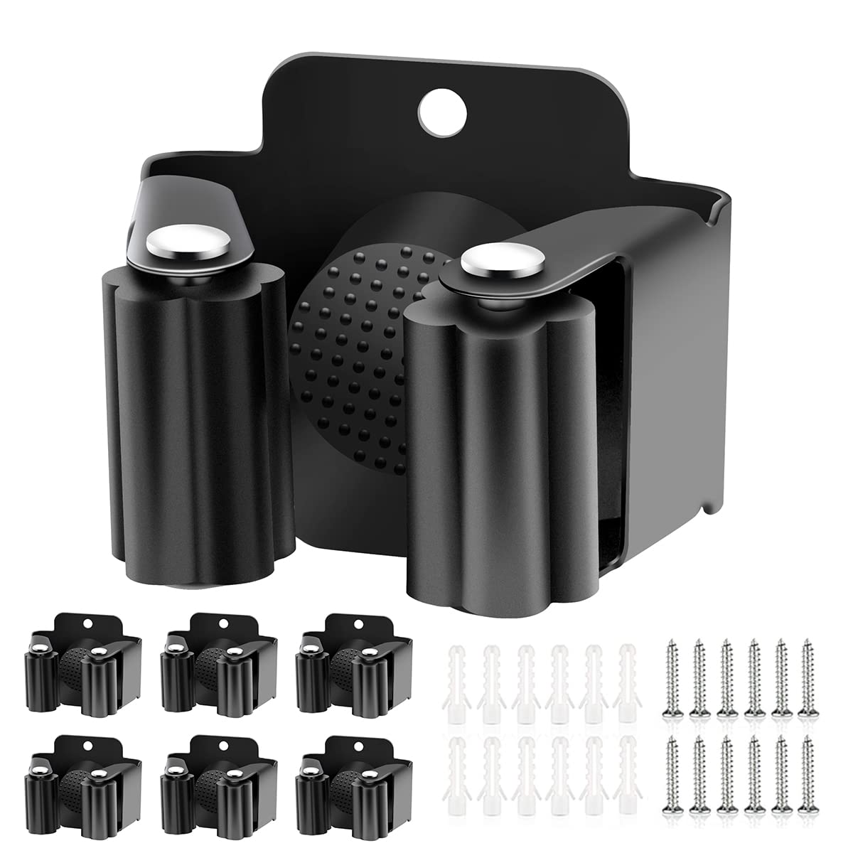 6 Pack Broom Holder Wall Mount, Stainless Steel Command Broom Holder with Screws, Mop Wall Mount Holder,Garden Tool Rack Wall Mount for Kitchen, Home, Bathroom, Garage Storage (6 Pack)