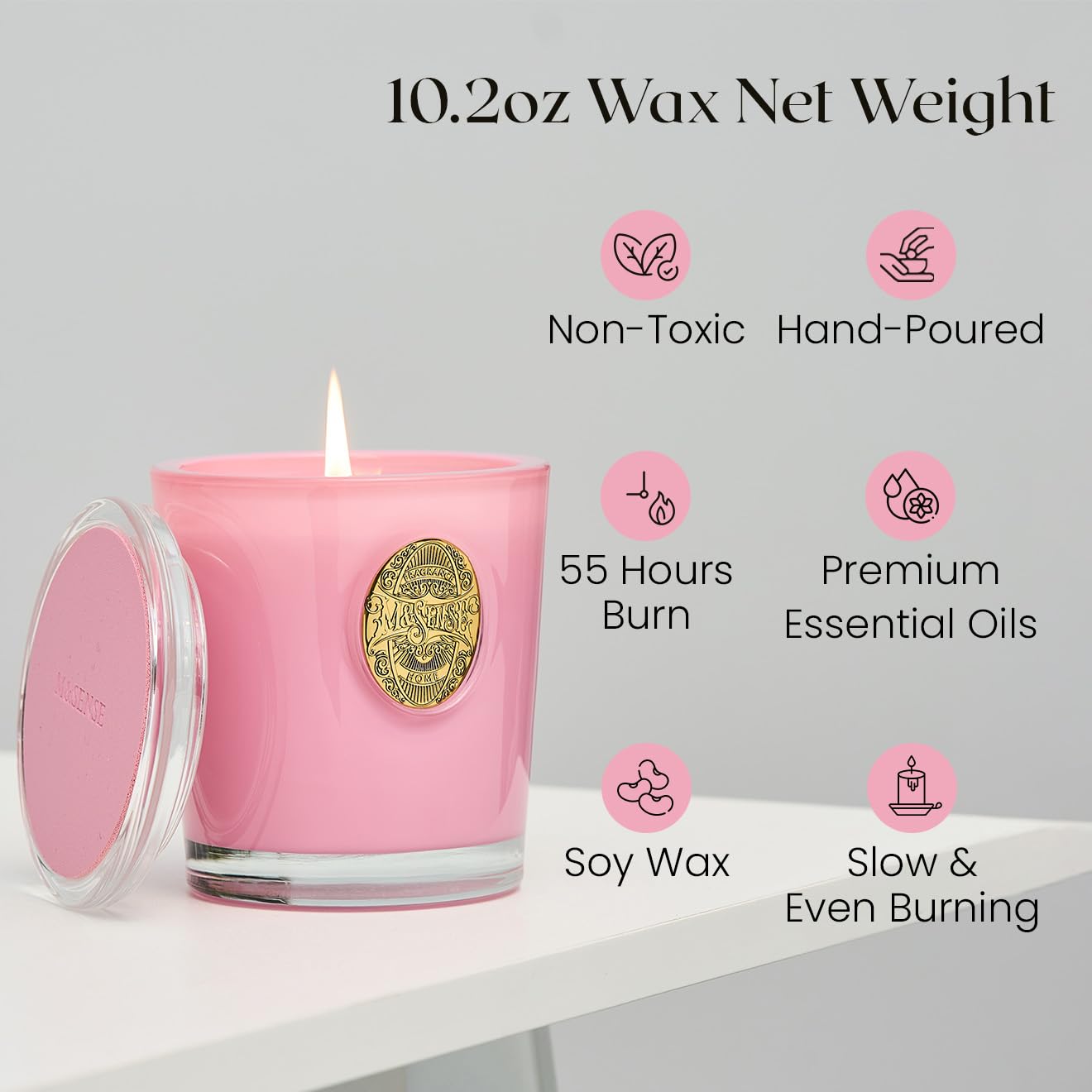 M&SENSE Natural Soy Candle| Peony Blush Pink | 10.2 oz, 55H Burn | Luxury Scented Candle for Relaxation, Gifting, Home Décor | for Bedroom, Office, Party