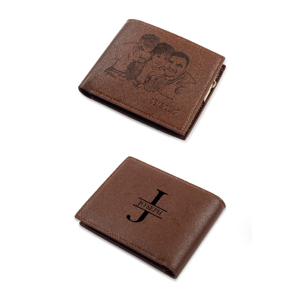 lagofit Gifts for Dad Personalized Custom Photo Wallets for Men Engraved Picture & Initial Name Wallets for Men Casual Bifold Wallet Gifts for Boyfriend, Fathers (Style 5)