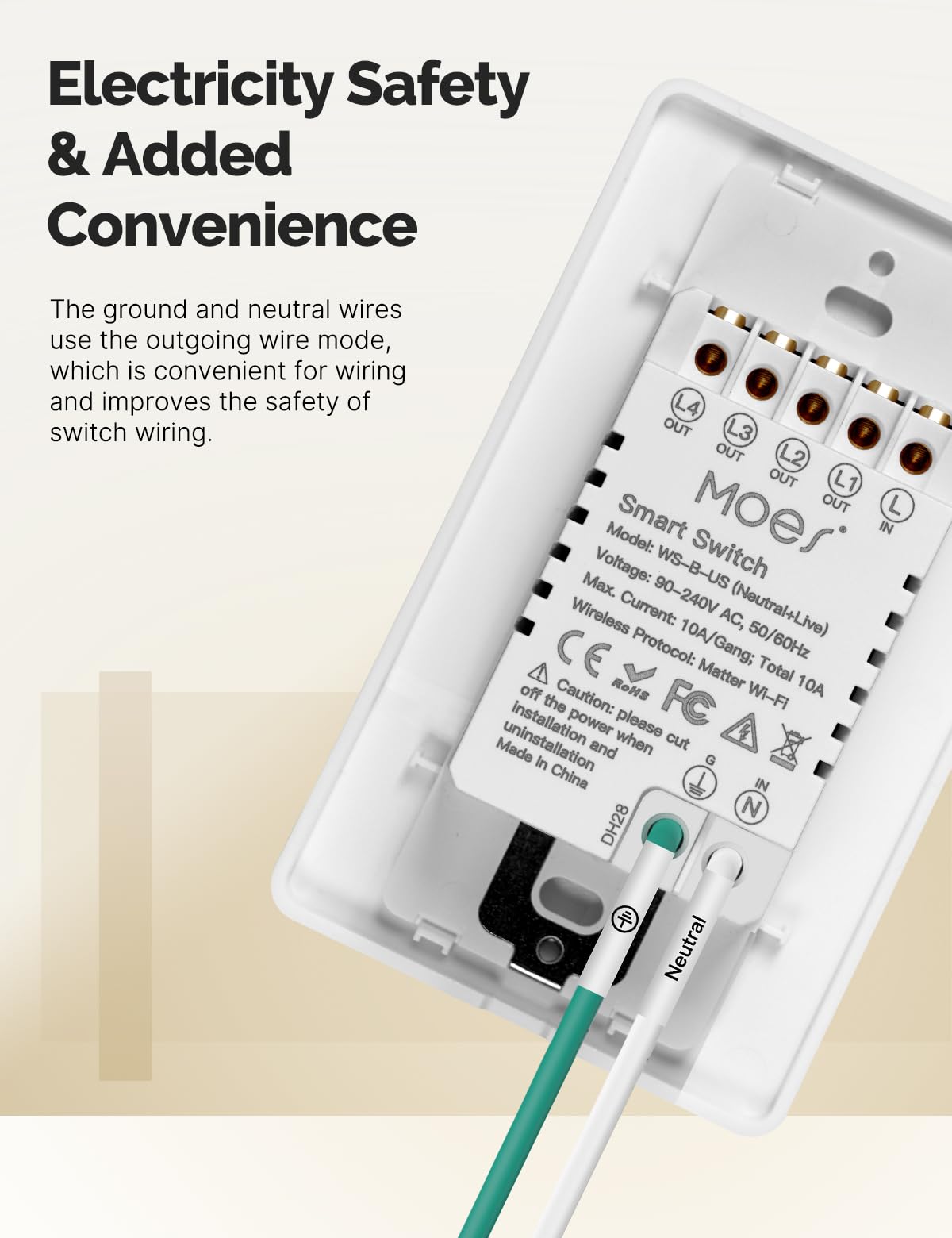 MOES Smart Double Light Switches, Matter-WiFi 2 Gang Single Pole Switch, Netural Wire Required, 2.4GHz Switch Combo Compatible with Alexa Google Assistant, Remote Control