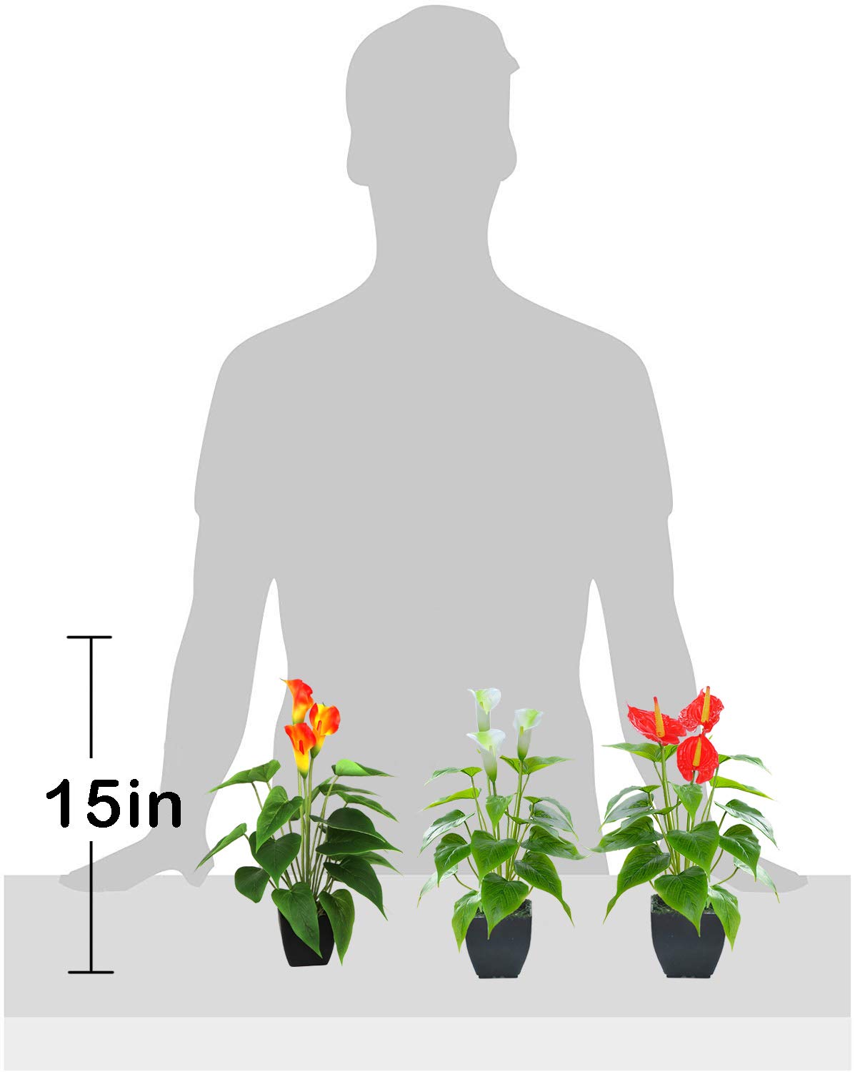 Artificial Flower Calla Lily Faux Small Potted Plant with Black Pot Fake Bonsai Flower for Home, Office, Indoor and Outdoor Occasions Decor (Red Fake Flower)